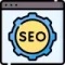 A display of an SEO icon on a computer, representing SEO-optimized website