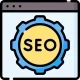 A display of an SEO icon on a computer, representing SEO-optimized website